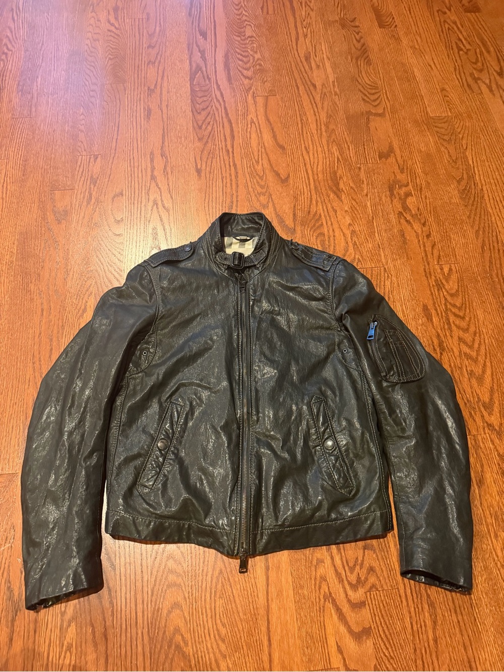 Burberry Men's Black Lamb Leather Bomber Jacket Size L